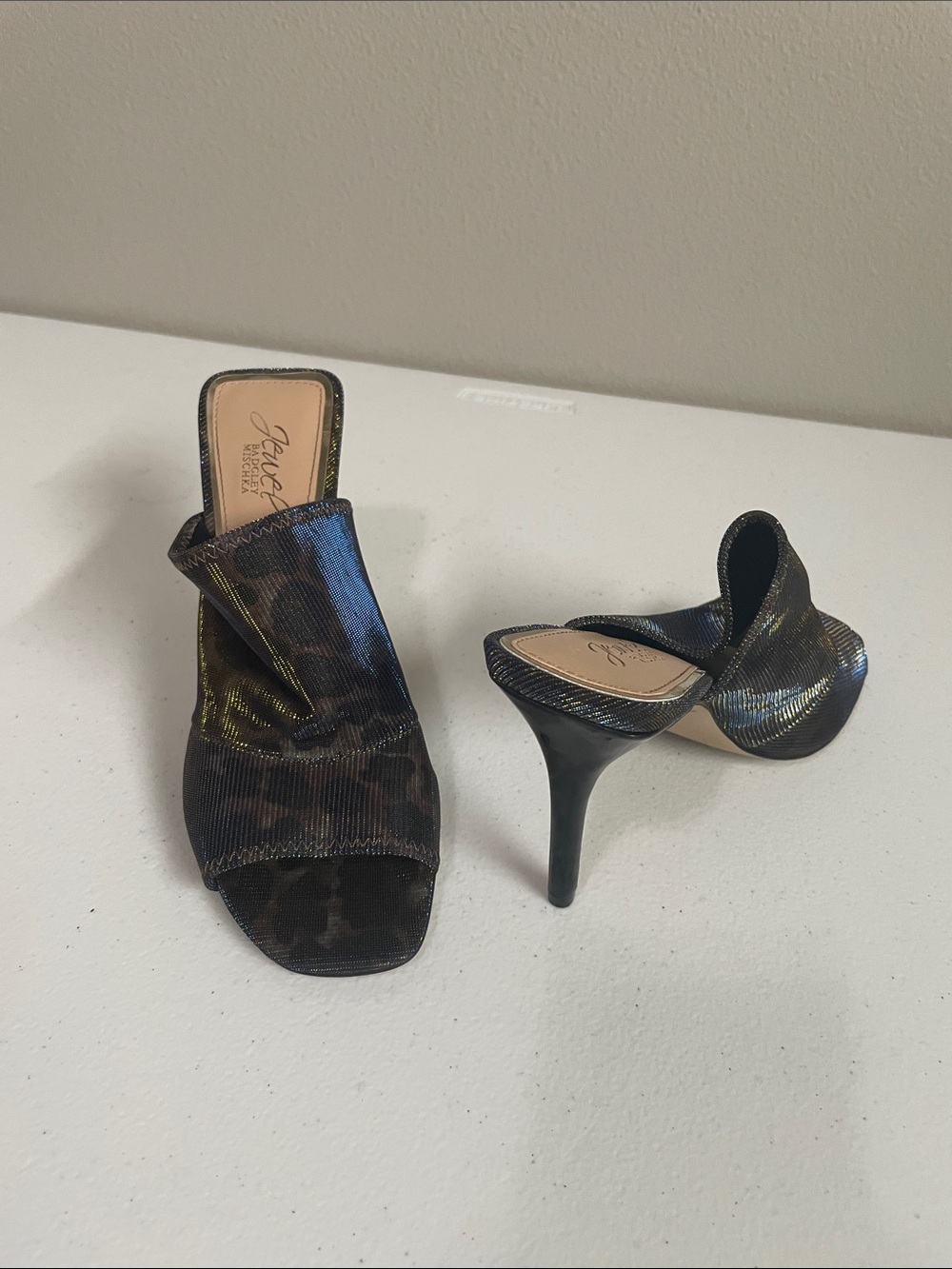 Badgley Mischka Brown Iridescent Slide Sandal Heels